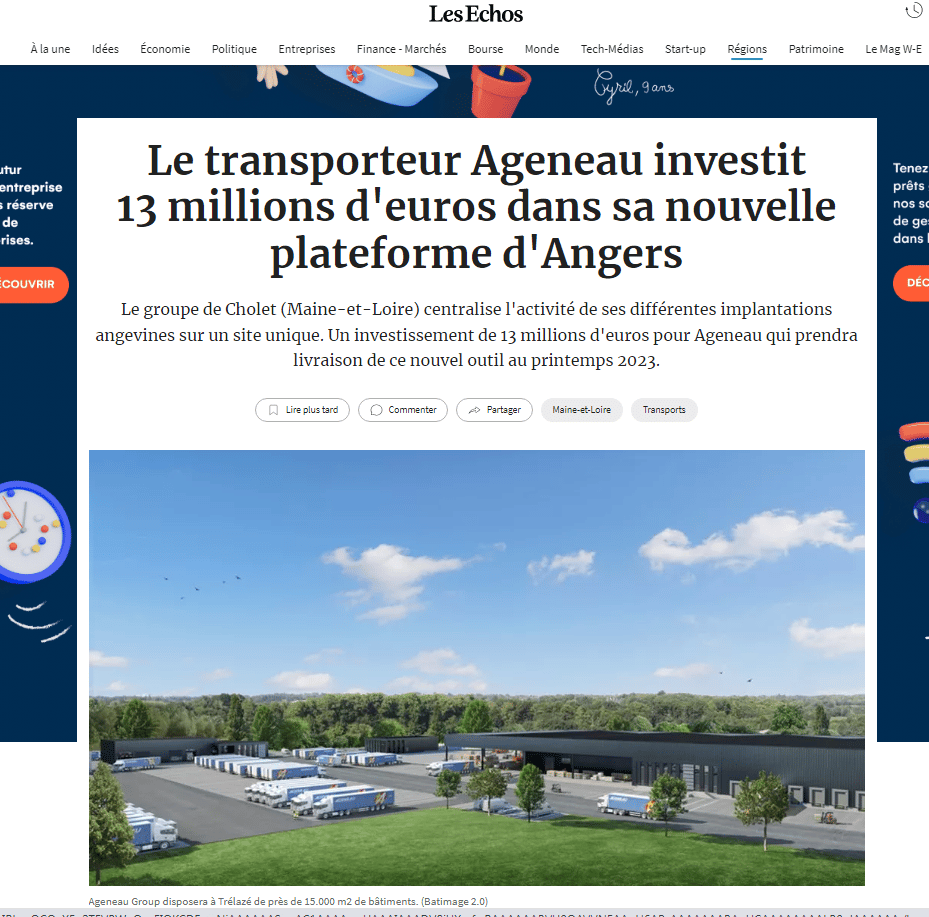 Le transporteur Ageneau investit 13 millions d’euros dans sa nouvelle plateforme d’Angers