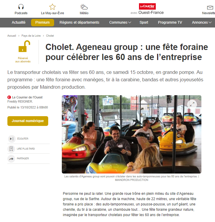 Cholet. Ageneau group : une fête foraine pour célébrer les 60 ans de l’entreprise