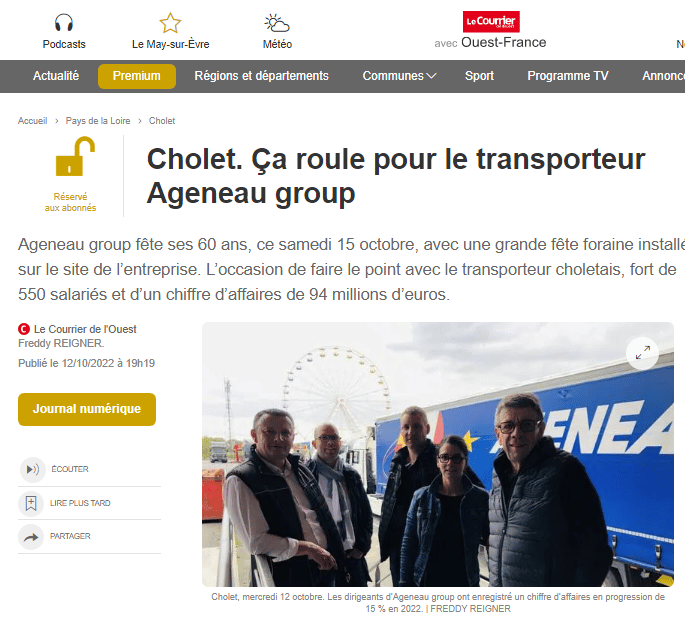 Cholet. Ça roule pour le transporteur Ageneau group