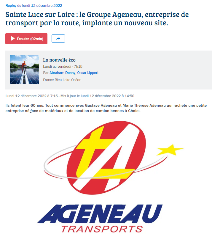 Sainte Luce sur Loire : le Groupe Ageneau, entreprise de transport par la route, implante un nouveau site.