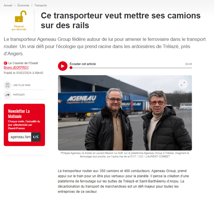 Ageneau Group veut mettre ses camions sur des rails