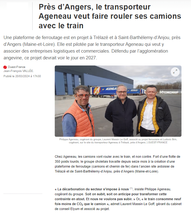 Ageneau veut faire rouler ses camions avec le train