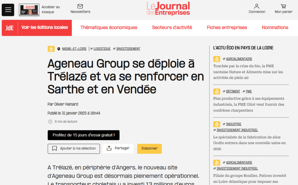 Ageneau Group poursuit son expansion en Pays de la Loire