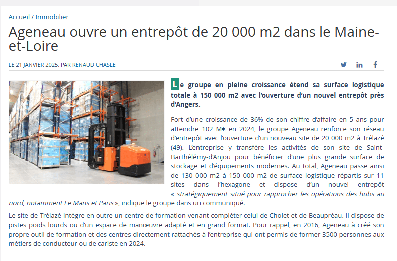 Ageneau ouvre un entrepôt de 20 000 m2